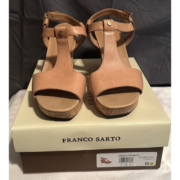 Franco Sarto Shoes - Franco Sarto Leather Corridor Wedges Cork Heel Adjustable Buckle Size 10M